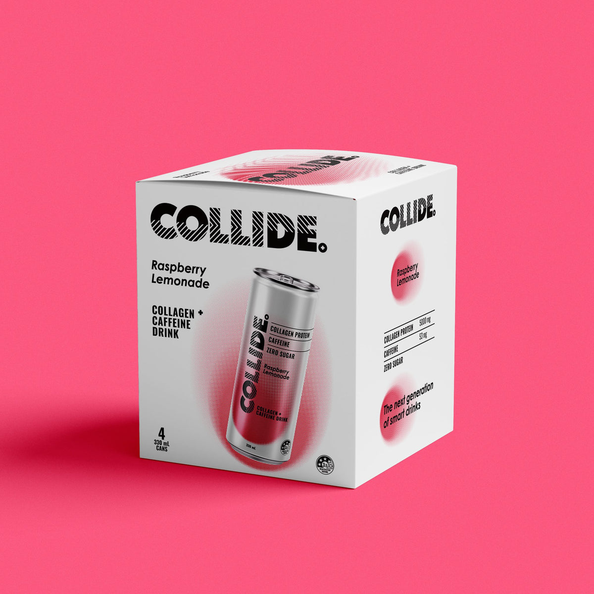 Collide Raspberry Lemonade Collagen + Caffeine Drink 4-pack of 330mL cans